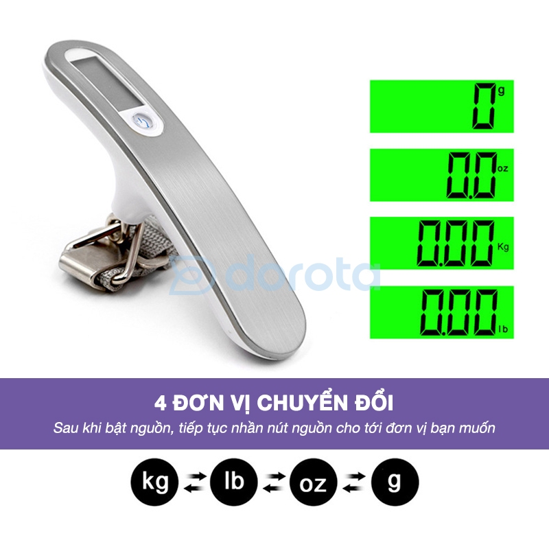Ảnh Cân điện tử mini cầm tay DOROTA cân nặng hỗ trợ tối đa tới 50kg cân vali du lịch, hàng hoá CCT 2