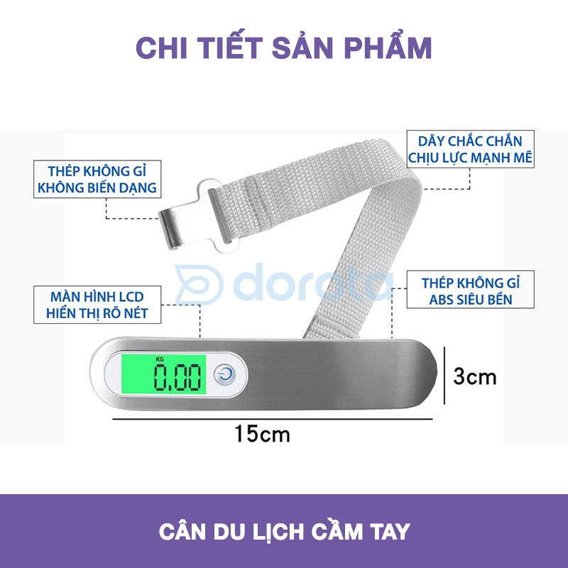 Ảnh Cân điện tử mini cầm tay DOROTA cân nặng hỗ trợ tối đa tới 50kg cân vali du lịch, hàng hoá CCT 1