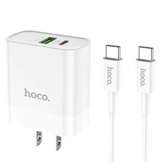 Bộ Sạc Nhanh PD 20W Hoco C80 2 Cổng (USB + Type-C), Củ sạc nhanh 3A, dây 1m, Chân Lingtning và TypeC