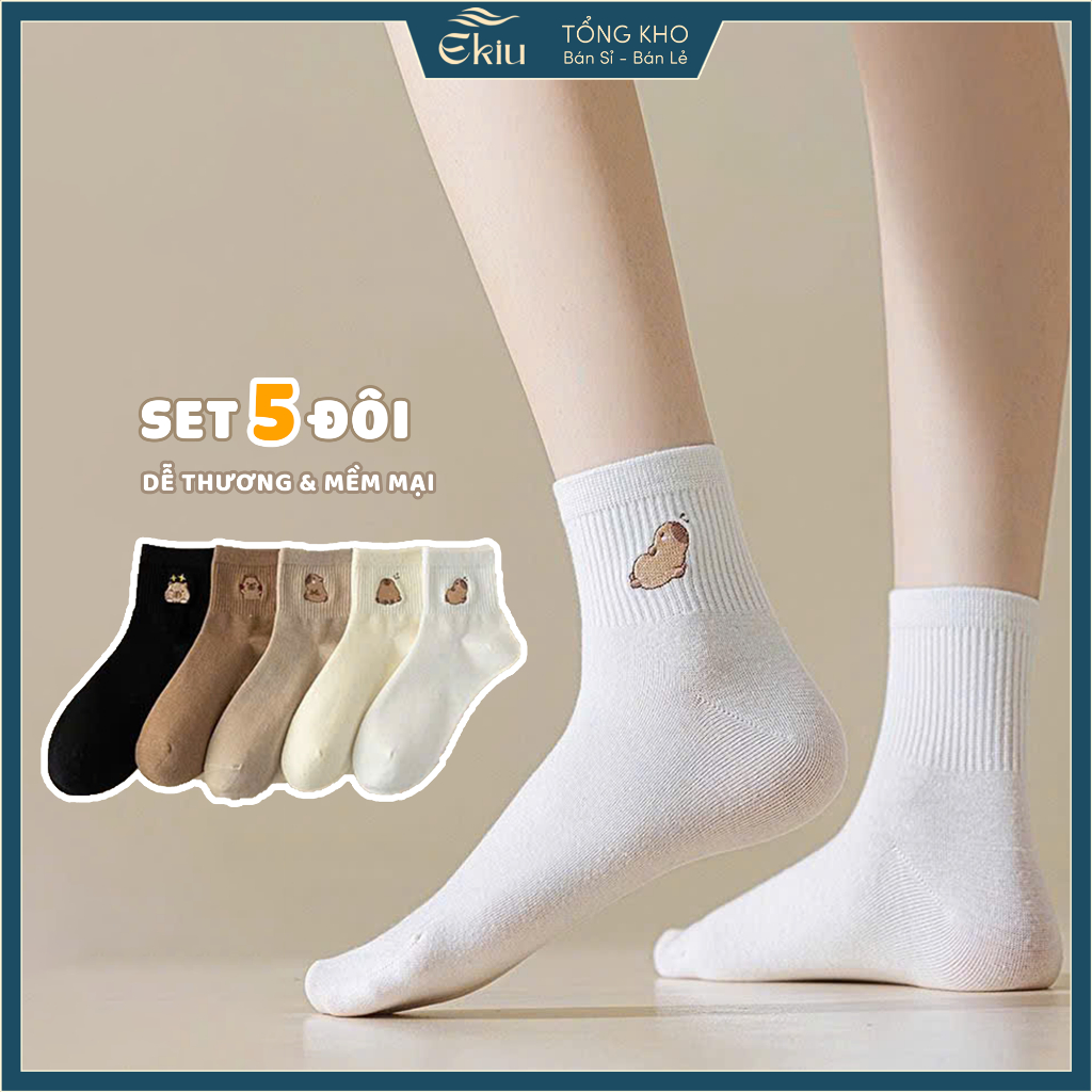 Tất vớ cổ lửng hình dệt Capybara phong cách dễ thương, chất liệu mềm mại thoáng khí - Ekiu Shop