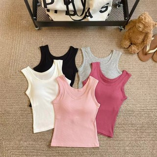 A04 Áo ba lỗ nữ màu trơn đơn giản mùa hè có đệm chất liệu cotton từ Phương Linh Underwear