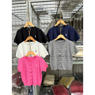 Áo len nữ cộc tay hình ngựa thêu cài khuy cadigan, len xoắn thừng xinh xắn free size mã 974