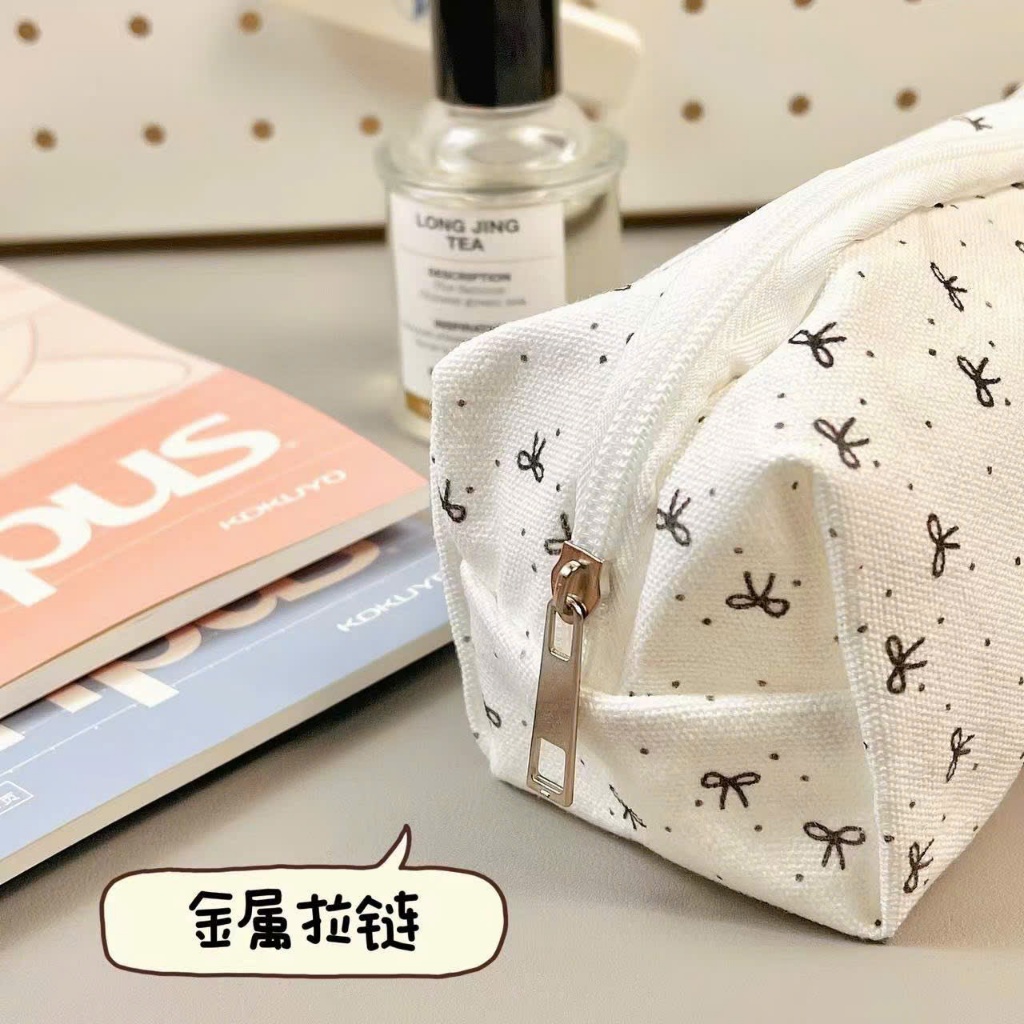 Hộp bút ANMILY-VINTAGE in hình chấm bi đen được làm từ vải mềm màu dễ thương, túi đựng bút cho học sinh-[HB-BI ĐEN.1] | BigBuy360 - bigbuy360.vn