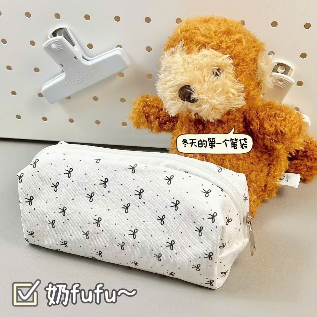 Hộp bút ANMILY-VINTAGE in hình chấm bi đen được làm từ vải mềm màu dễ thương, túi đựng bút cho học sinh-[HB-BI ĐEN.1] | BigBuy360 - bigbuy360.vn