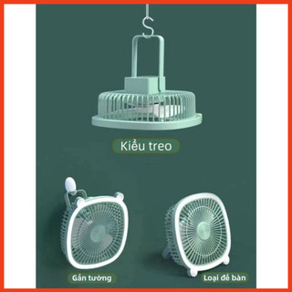 Quạt Tích Điện Mini Để Bàn, Treo Tường Tai Mèo - Có 3 Chế Độ Kèm Sạc Usb Đa Năng Tích Hợp Đèn Ngủ - Kho Sỉ Alulu