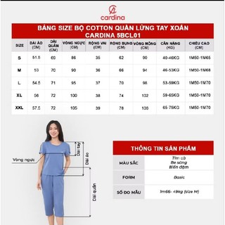 5BCL01 Đồ bộ nữ CARDINA chất liệu cotton tay xoắn phốiquần lửng 5BCL01