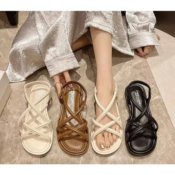 PHOM GIÀY GIỐNG VIDEO Sandal nữ quai chéo dế cao 2cm đi êm chân thơi trang Hàn Quốc.sandan quai hậu dây mảnh đế thấp