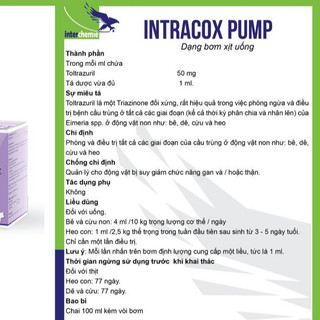 Interchemie INTRACOX PUMP chai 100ml kèm vòi bơm trị cầu trùng bảo vệ niêm mạc ruột ở chó mèo heo