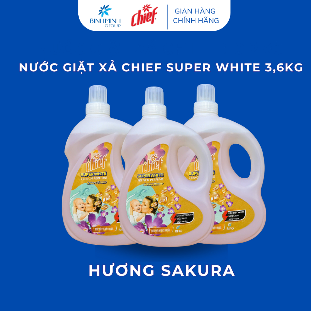 Nước Giặt Xả Chief Super White 3,6kg Siêu Thơm Siêu Sạch - Hàng Việt Nam Chất Lượng Cao
