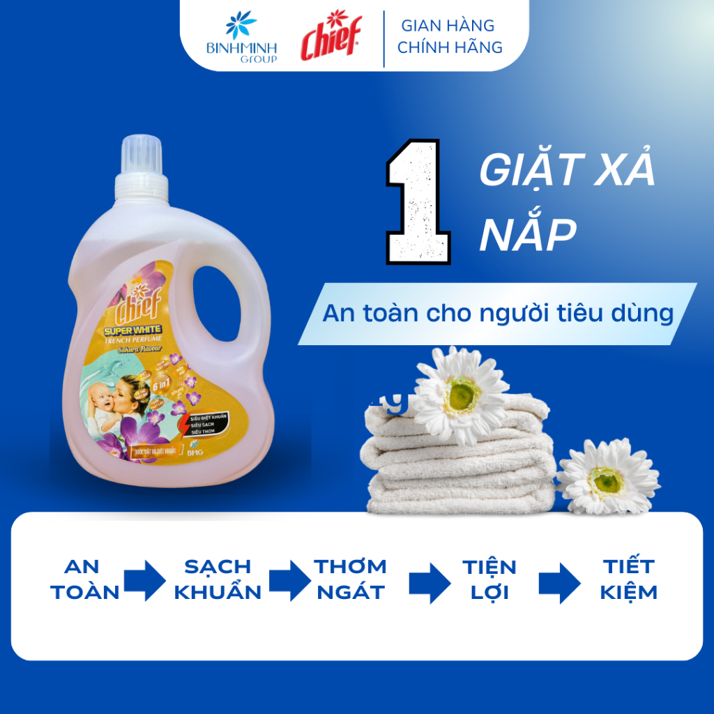 Nước Giặt Xả Chief Super White 3,6kg Siêu Thơm Siêu Sạch - Hàng Việt Nam Chất Lượng Cao