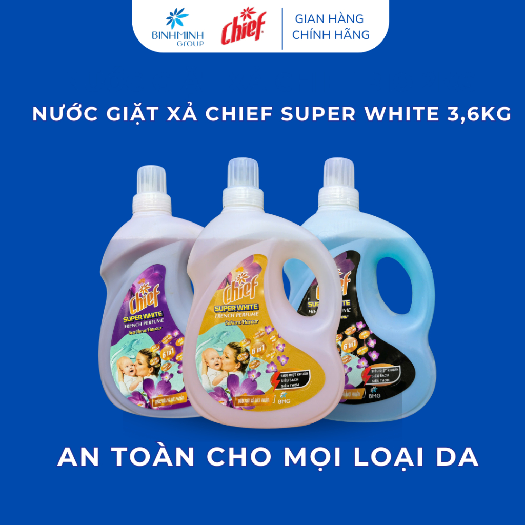 Nước Giặt Xả Chief Super White 3,6kg Siêu Thơm Siêu Sạch - Hàng Việt Nam Chất Lượng Cao