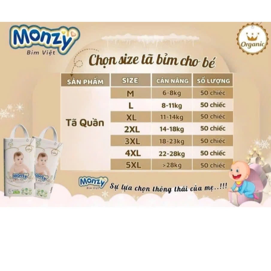 TÃ BỈM QUẦN MONZY CAO CẤP COMBO 2 BỊCH (100 miếng ) Đủ size cho bé (M--5XL)