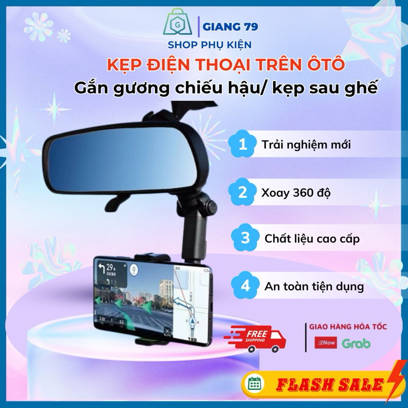 Giá đỡ điện thoại kẹp gương trên ô tô, xoay 360, chính hãng VVZ K587