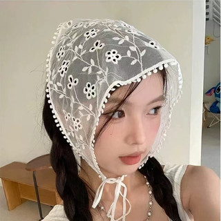 Khăn Ren Nữ Phiên Bản Hàn Quốc Xuân Hè Handmade Khăn Tam Giác Khăn Đội Đầu Ren Trắng Đi Biển
