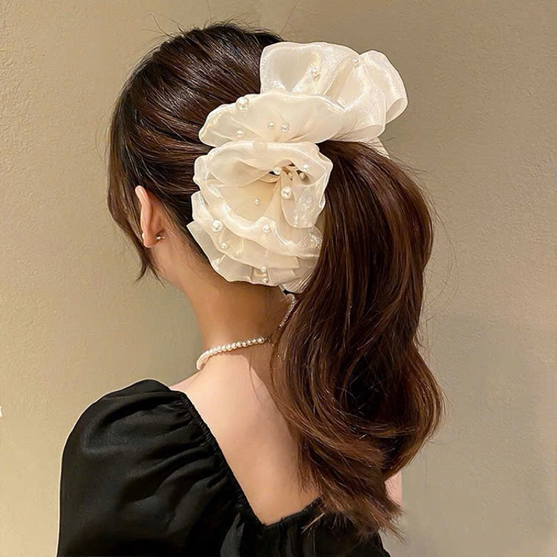 Kẹp tóc De Merci Accessoris nơ phồng bồng bềnh lớn, kẹp nơ đianh ngọc trai phong cách tiểu thư Hàn Quốc sang trọng
