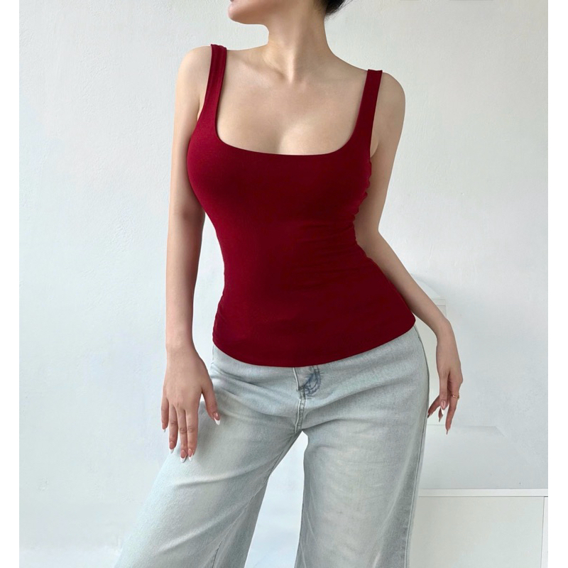 Áo thun hai dây bản to cổ U có mút ngực hai lớp ANNAKIKI dáng sơ vin - 211