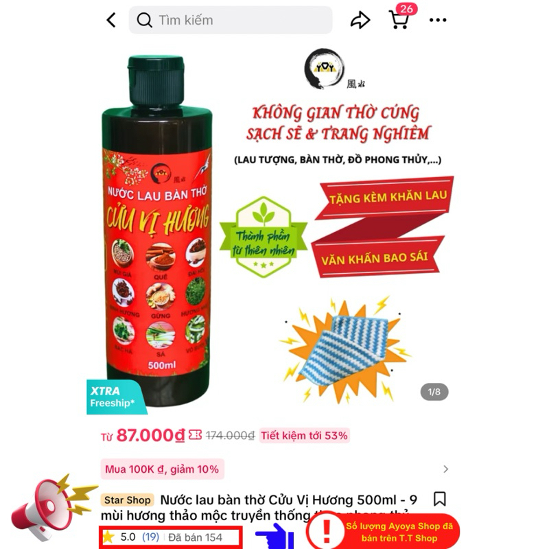 Nước Lau Bàn Thờ Cửu Vị Hương AYOYA 500ml 9 Mùi Hương Thảo Mộc Thanh Tẩy Không Gian Thờ Cúng