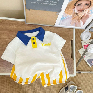 Set áo polo + quần sọc vàng thời trang trẻ em