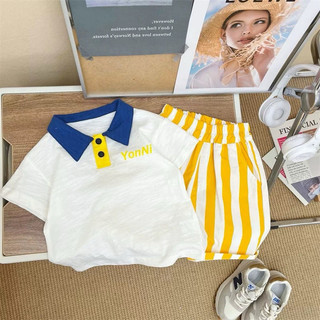 Set áo polo + quần sọc vàng thời trang trẻ em