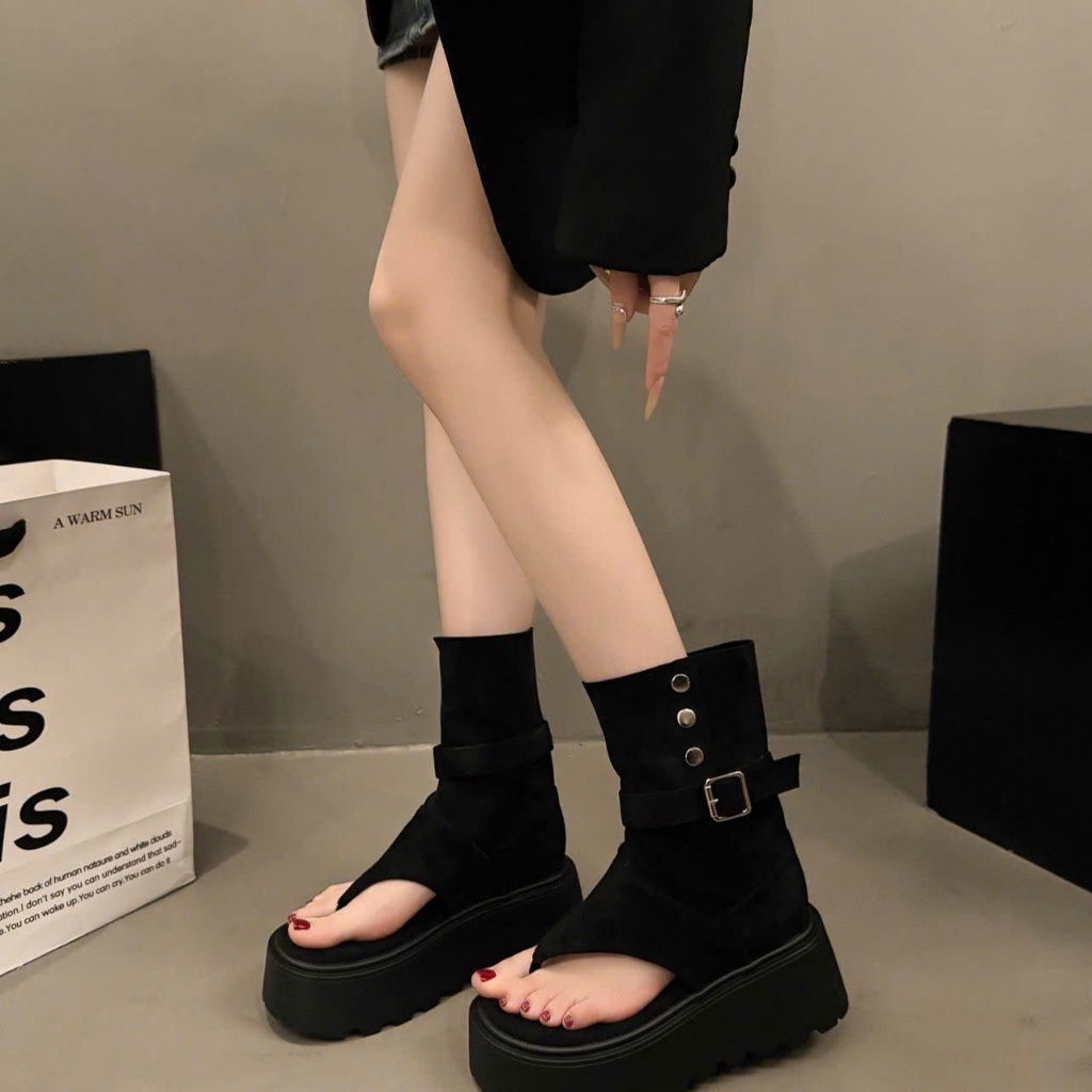 (Sẵn nâu 38,40) Giày Sandal Mũi Kẹp Đế Cao 7cm Tăng Chiều Cao Phong Cách Hàn Quốc 2025