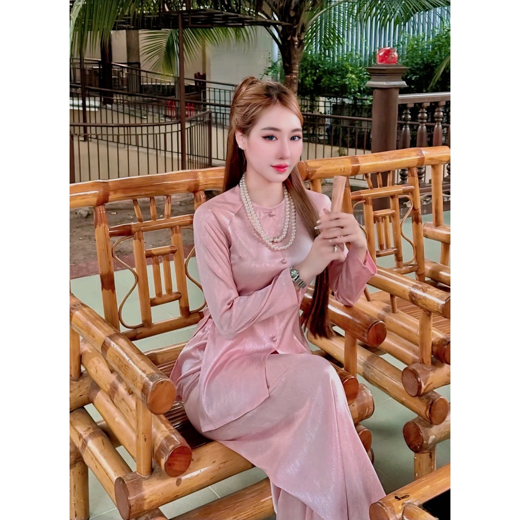Hân Nguyễn Áo Bà Ba - B.A143 - Bộ Áo Bà Ba Gấm Vân Xước ( QUẦN GẤM XƯỚC ) Cổ Tròn Nút Bọc Dây Kéo