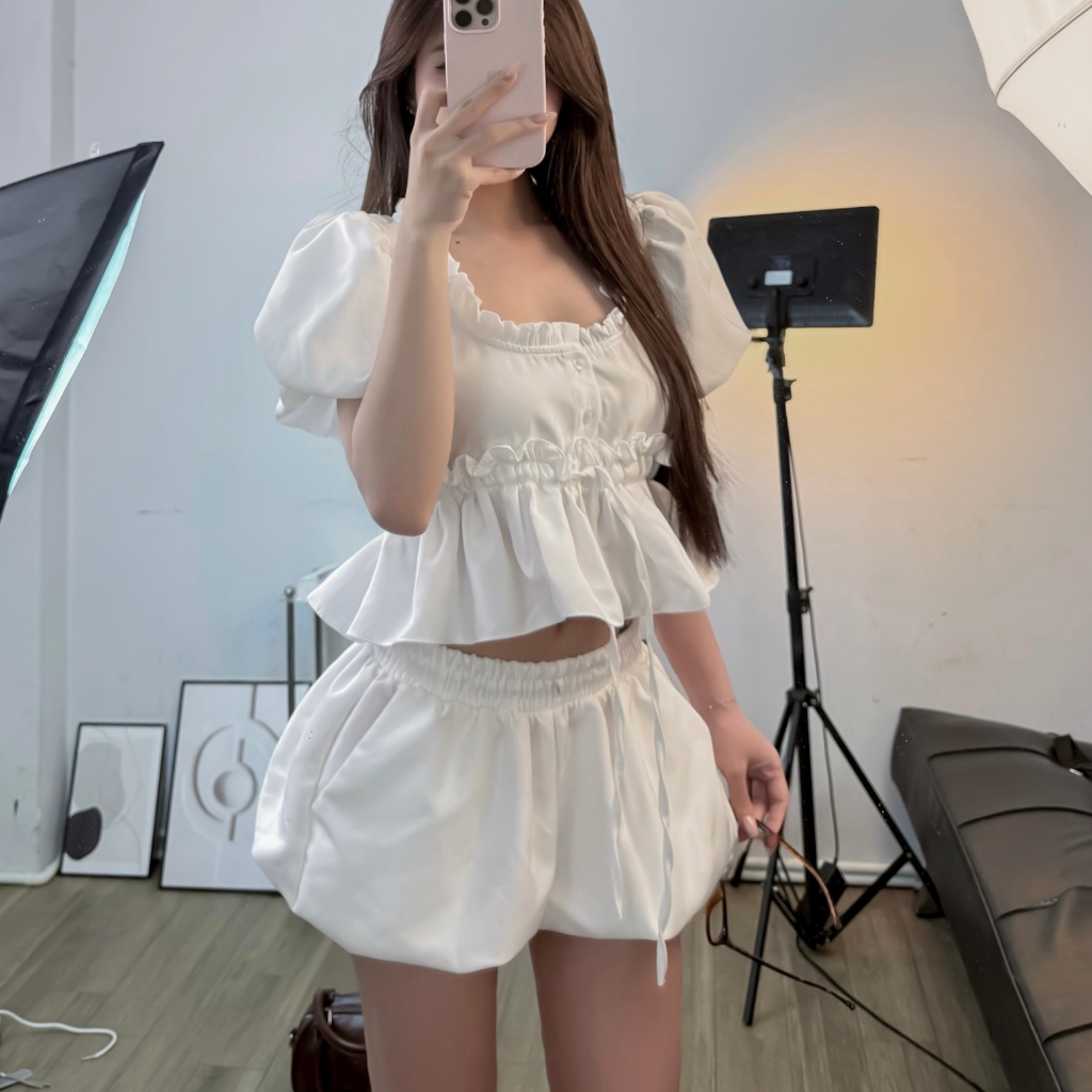 [CÓ TÁCH SET] Áo Babydoll form crop tay Bồng bềnh FFCLUB