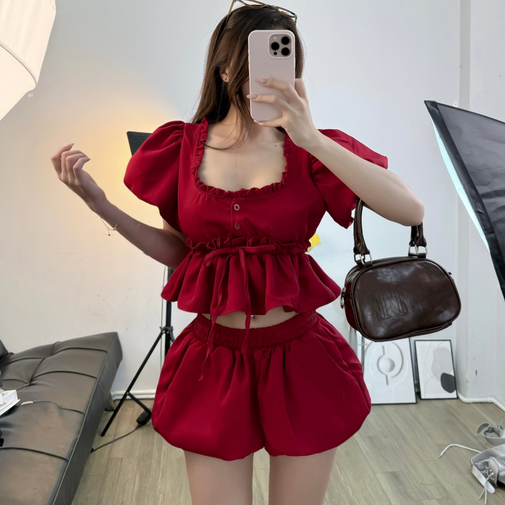 [CÓ TÁCH SET] Áo Babydoll form crop tay Bồng bềnh FFCLUB