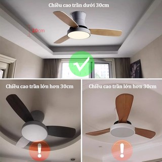 【COD】Quạt trần phòng khách cho trần thấp Quạt trần cánh gỗ phòng ngủ cổ thấp Có một điều khiển từ xa