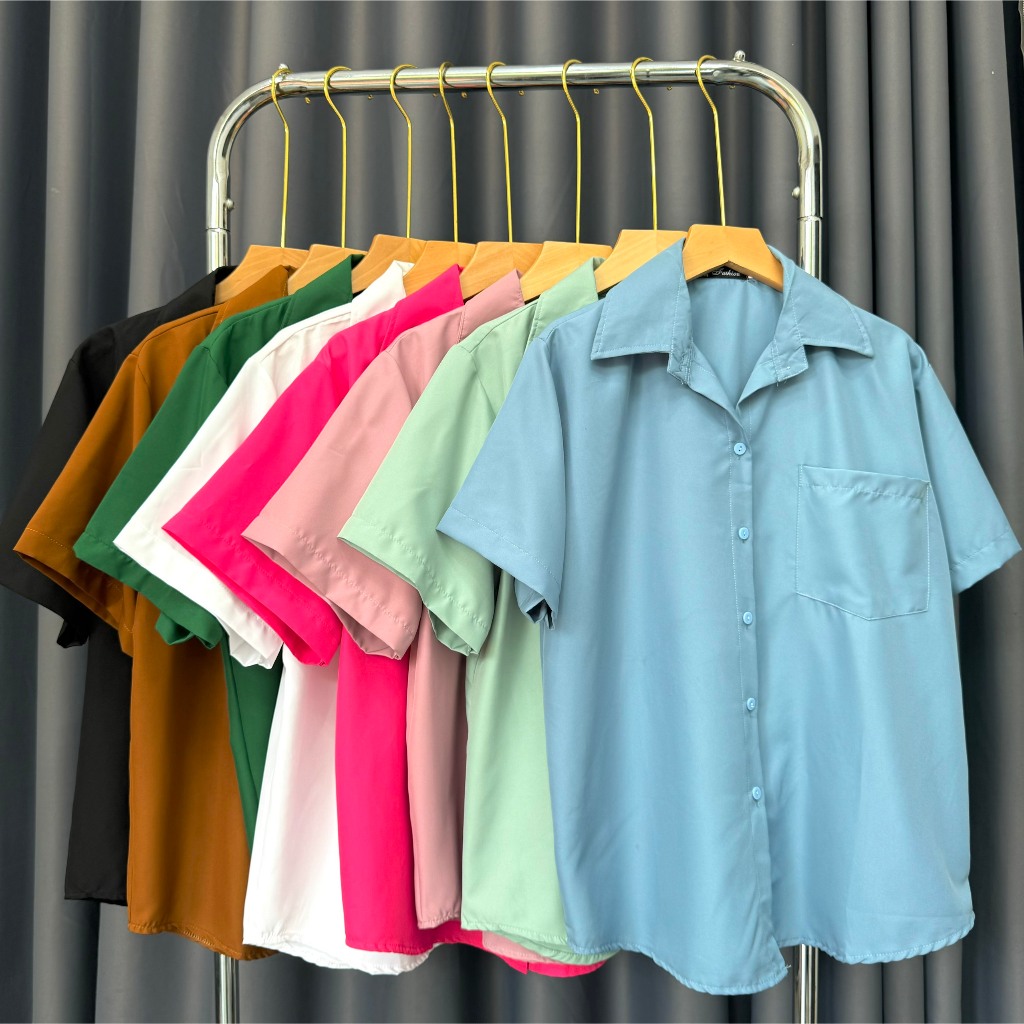 Ảnh Áo Sơ Mi Bigsize Nữ Tay Ngắn Form Rộng Basic Có Túi Vải Lụa Mềm Mát Không Nhăn SM1T 2