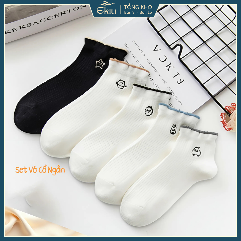 Tất vớ nữ cổ ngắn nhún nhẹ đáng yêu, chất liệu mềm mịn thoáng khí giảm mùi hôi - Ekiu Shop