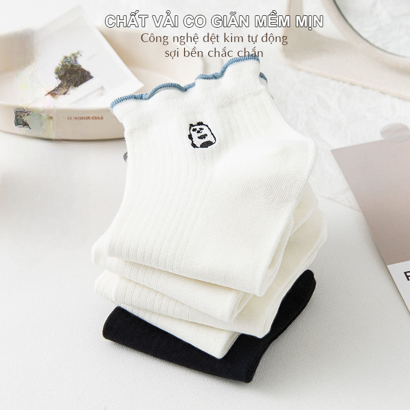 Tất vớ nữ cổ ngắn nhún nhẹ đáng yêu, chất liệu mềm mịn thoáng khí giảm mùi hôi - Ekiu Shop