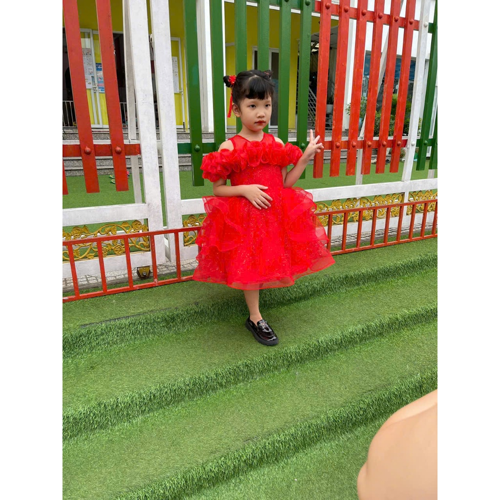 đầm công chúa bé gái , váy bé gái công chúa màu đỏ voan cổ xinh sắn cho bé ( mã 038 )