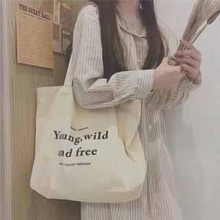 Túi tote túi vải canvas phong cách Hàn quốc, có khóa miệng ngăn phụ bên trong thời trang ulzzang- tuongquy