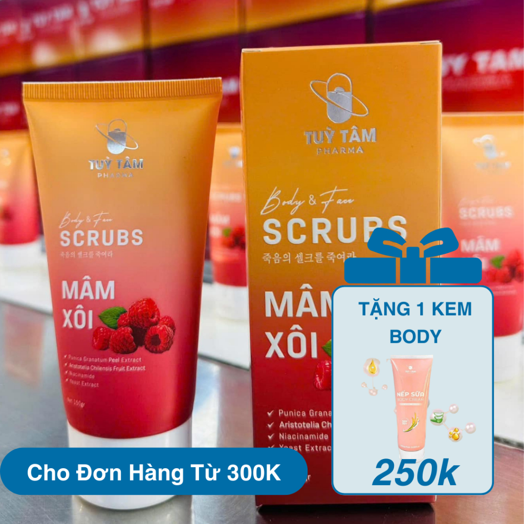 Tẩy tế bào chêt Mâm xôi - Tùy Tâm Pharma - Sạch tế chết, Da sáng, mềm mịn - 150g
