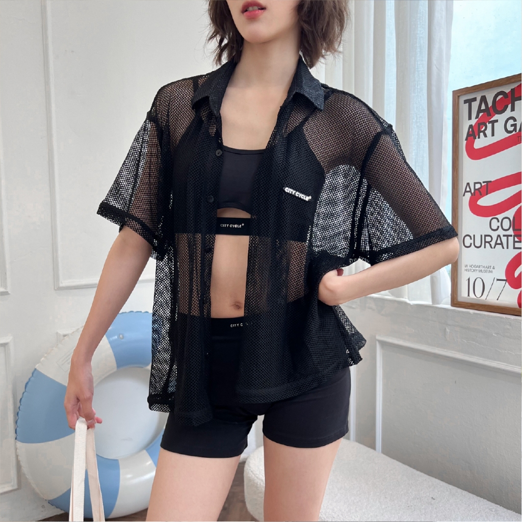 Áo sơ mi lưới ngắn tay nam nữ boxy Local Brand Chính Hãng City Cycle Áo sơ mi Reason Smile