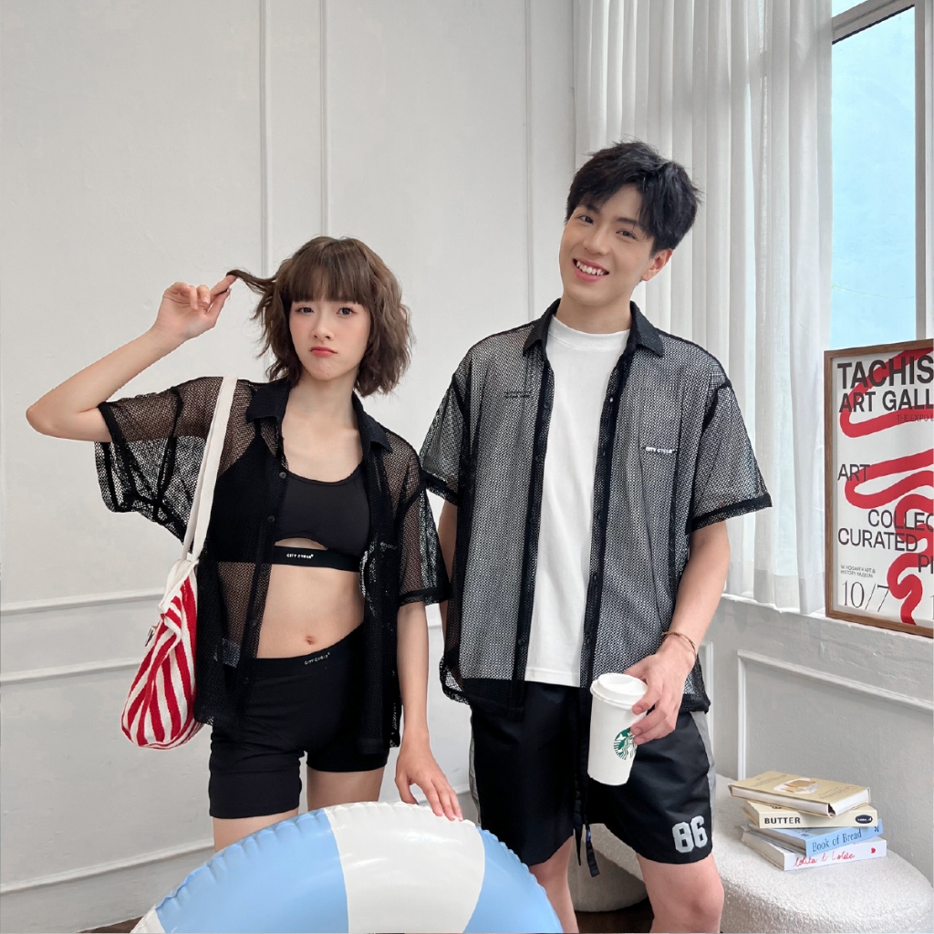 Áo sơ mi lưới ngắn tay nam nữ boxy Local Brand Chính Hãng City Cycle Áo sơ mi Reason Smile