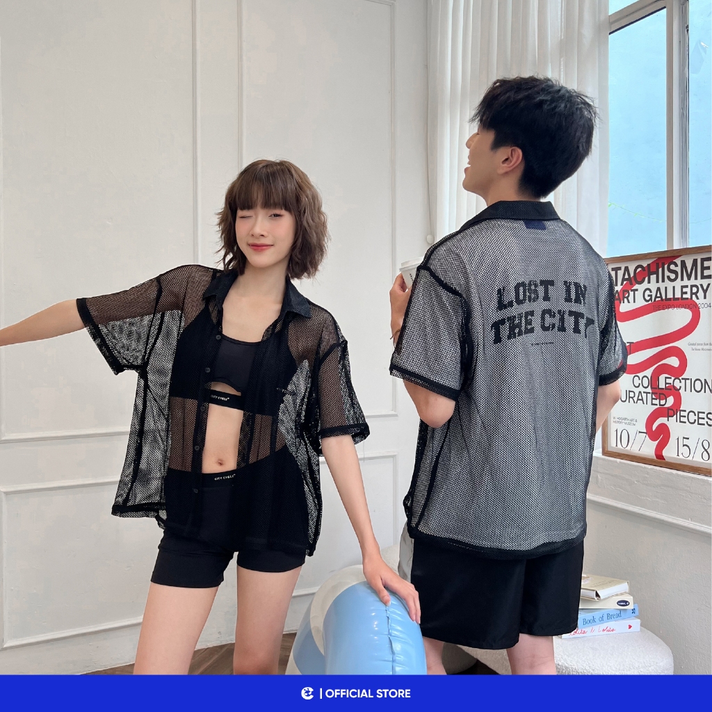 Áo sơ mi lưới ngắn tay nam nữ boxy Local Brand Chính Hãng City Cycle Áo sơ mi Reason Smile