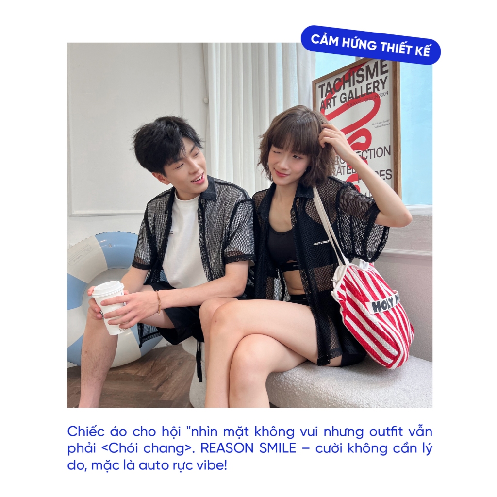 Áo sơ mi lưới ngắn tay nam nữ boxy Local Brand Chính Hãng City Cycle Áo sơ mi Reason Smile