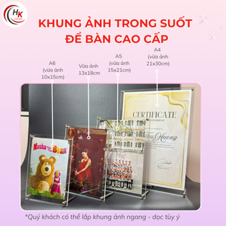 [KHÔNG IN ẢNH] Khung ảnh Mica để bàn - Kích thước A6 A5 A4 A3 Khung ảnh Mica trong suốt - Khung bằng khen - Chân ốc Inox