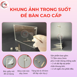 [KHÔNG IN ẢNH] Khung ảnh Mica để bàn - Kích thước A6 A5 A4 A3 Khung ảnh Mica trong suốt - Khung bằng khen - Chân ốc Inox