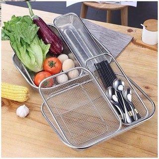 Rổ inox đa năng dày đẹp - hình chữ nhật inox xịn không gỉ sét - RỔ LƯỚI INOX - MÃ: RO883
