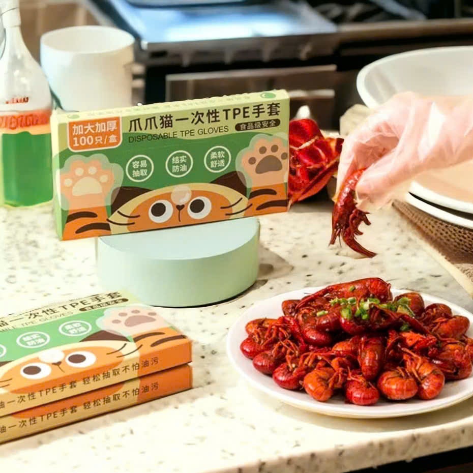 Combo Bao Tay Nilon Chế Biến Thực Phẩm An Toàn,Hộp Găng Tay Hình Hổ Dùng 1 Lần - BAO TAY NHÀ BẾP HÌNH HỔ DỄ THƯƠNG