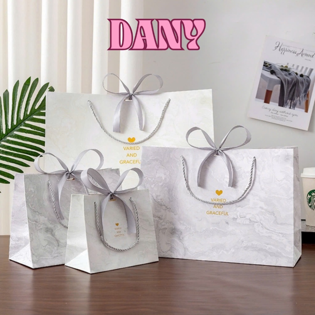 HC0006 DANY (BẠC NƠ) TÚI QUÀ TẶNG VÂN ĐÁ MÀU BẠC, TÚI GIẤY ĐỰNG QUÀ SANG TRỌNG MỌI DỊP LỄ