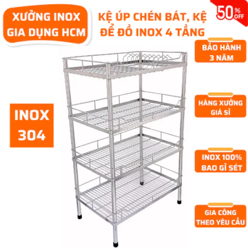 [INOX 304] Kệ úp chén bát inox 4 tầng, kệ để đồ nhà bếp, kệ inox la 4 tầng, kệ để đồ 4 tầng, kệ inox 304 cao cấp