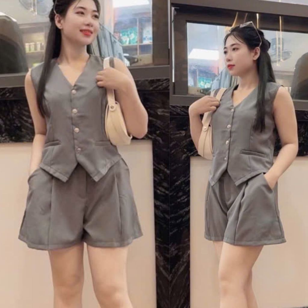 Set Đồ Nữ Bigsize ESHOP A394 Áo Ghi Lê Phối Quần Đùi Short Cotton Lạnh, Set Bộ Mùa Hè Sang Chảnh