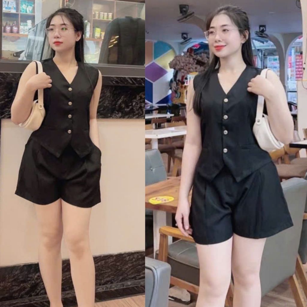 Set Đồ Nữ Bigsize ESHOP A394 Áo Ghi Lê Phối Quần Đùi Short Cotton Lạnh, Set Bộ Mùa Hè Sang Chảnh