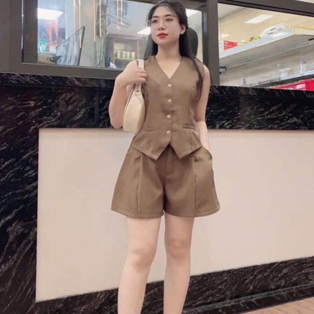 Set Đồ Nữ Bigsize ESHOP A394 Áo Ghi Lê Phối Quần Đùi Short Cotton Lạnh, Set Bộ Mùa Hè Sang Chảnh