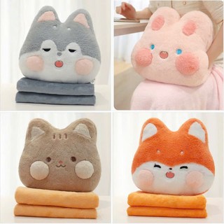 Bộ Chăn Kèm Gối Gấu Bông Hình Thú Xù Xinh Xắn, Gối Kèm Chăn 3 Trong 1 Cho Bé Mang Đi Học Ngủ Trưa Đi Du Lịch Tiện Lợi