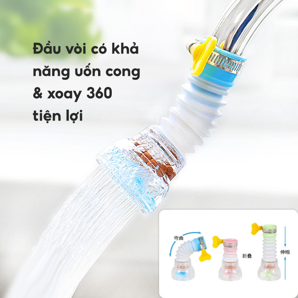 Vòi Lọc Nước Rửa Bát Tăng Áp xoay 360 có thể kéo dài chống bắn nước TVTGIADUNG