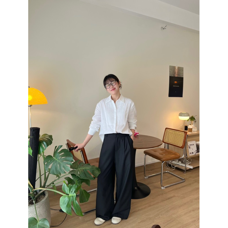 Ảnh Áo sơ mi công sở, oversize, vải linen thoáng mát, xếp li ngực - De Leah - Thời Trang Thiết Kế 1